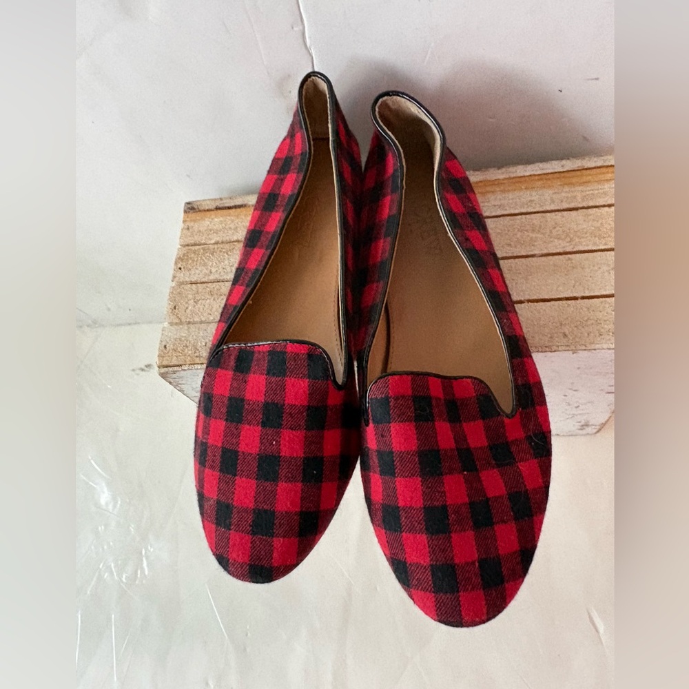 J. Crew Red and Black Plaid Loafers - Picture 9 of 12